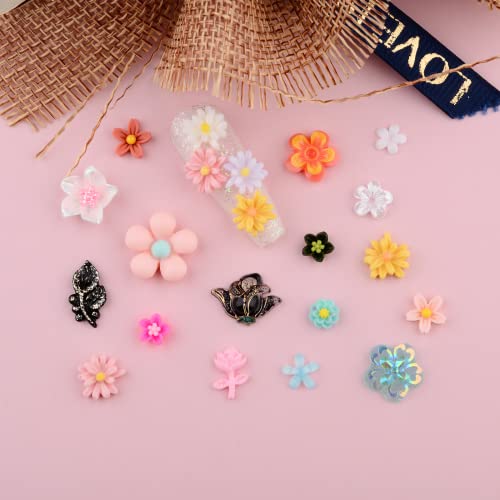 100 Pcs 3D Resin Flower Nail Charms Mixed Floral Studs for DIY Crafts