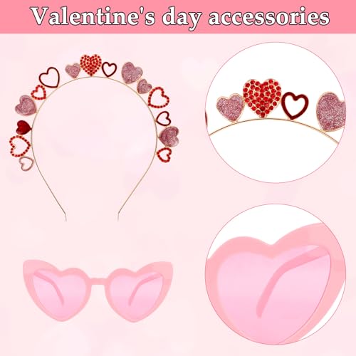 WHAVEL Valentine's Day Heart Headband and Rhinestone Sunglasses Set