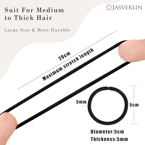 JASVERLIN 5mm Thick Black Hair Ties 48 Pack, No Damage Durable Ponytail Holders