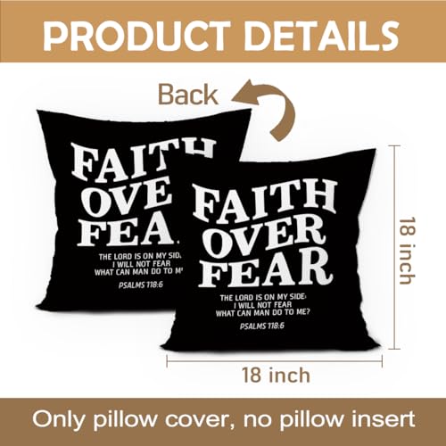 Christian Pillow Cover 18x18 - Faith Over Fear Decorative Cover