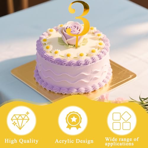 Gold Acrylic Number 3 Cake Topper for Birthdays & Weddings