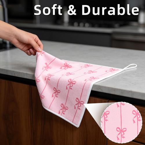 Microfiber Kitchen Dish Cloths - 4-Pack Reusable Towels with Hanging Loop