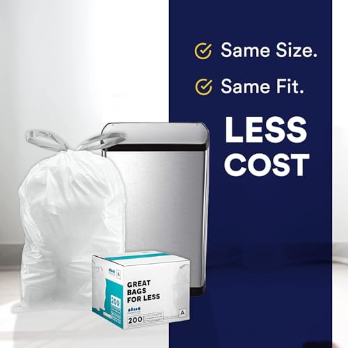 Plasticplace Trash Bags, Code A Fit Compatible (200 Count) Garbage Bags Liner, White Drawstring Garbage Liners, 1.2-2 Gallon 4.5 Liter, Tear-Resistant, Scent-Free for Food Waste & Small Spaces