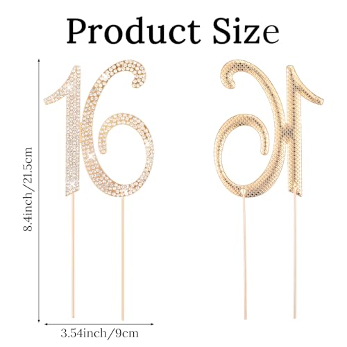 Rhinestone 16th Birthday Cake Topper - Sparkling Gold Decoration