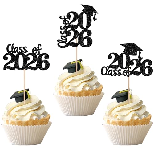 2026 Graduation Cupcake Toppers - 30 PCS Glitter Cake Picks