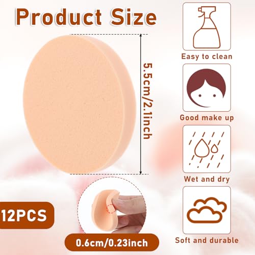 Jeffdad 12 Pcs Round Makeup Sponges - Soft Facial Powder Puffs for Wet and Dry Foundation