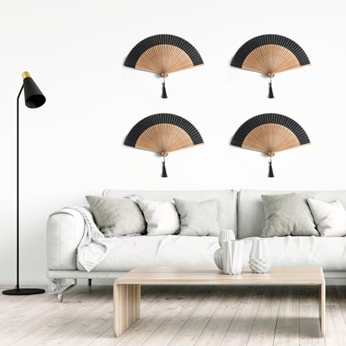 Boao 2 Pcs Vintage Bamboo Silk Folding Hand Fans with Sleeves