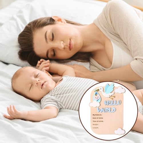 Hello World Wooden Newborn Welcome Sign for Baby Birth Announcement