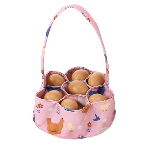 Canvas Egg Collecting Basket with 7 Pockets - Cute Chicken Design