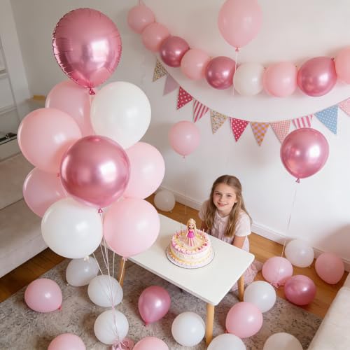 60-Piece Pink and White Latex Balloon Set for Parties
