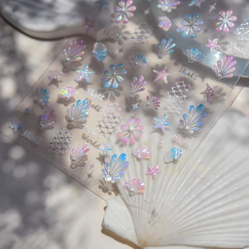 SHUXILIN 5D Summer Ocean Nail Stickers Self-Adhesive Starfish Seashell Decals