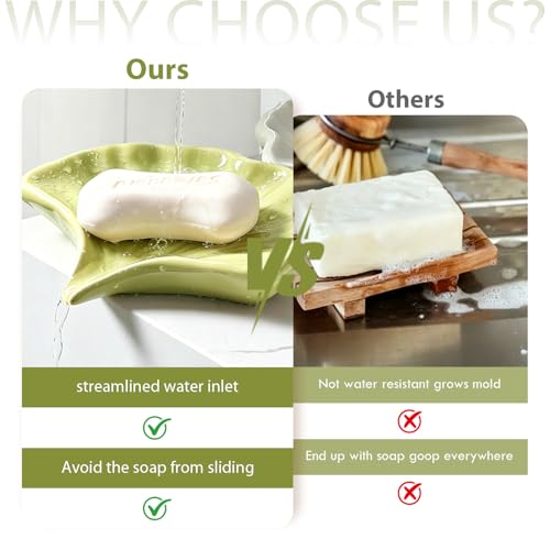 Ceramic Seashell Soap Holder - Self-Draining Elegant Tray (Green)