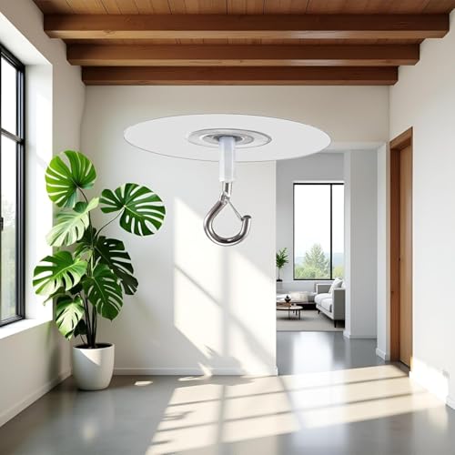 Adhesive Ceiling Hooks with Safety Clasp - Drill Free Silver Hooks (3 Pack)
