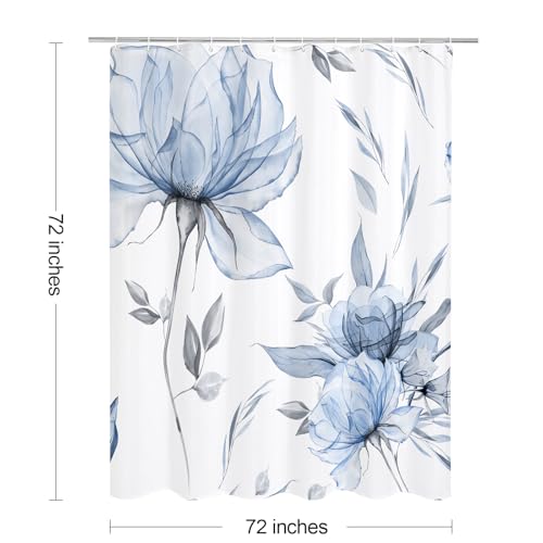 Litabel Blue Boho Watercolor Floral Shower Curtain 72x72 Inches - Pack of 1