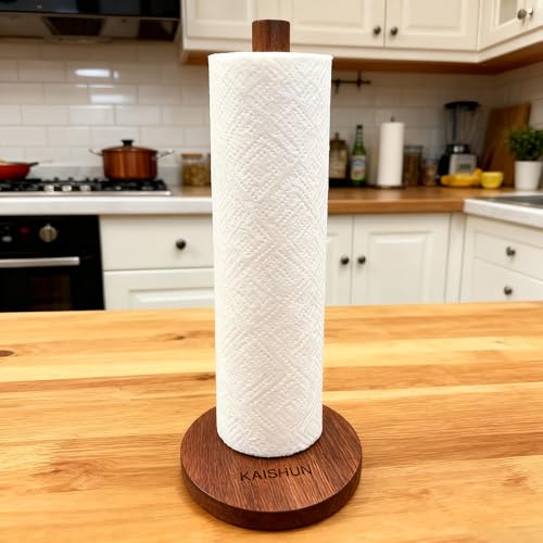 Wooden Paper Towel Holder Walnut - Countertop Stand for Standard Rolls