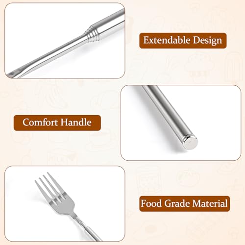 Extendable Stainless Steel Dinner & Fruit Forks 2-Pack, Adjustable 8.7-25.4 Inch