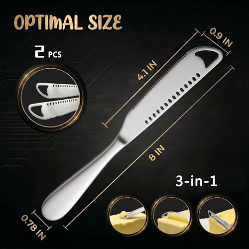 Zulcisy 2 Pack Stainless Steel Butter Knife Set - 3-in-1 Spreader & Slicer