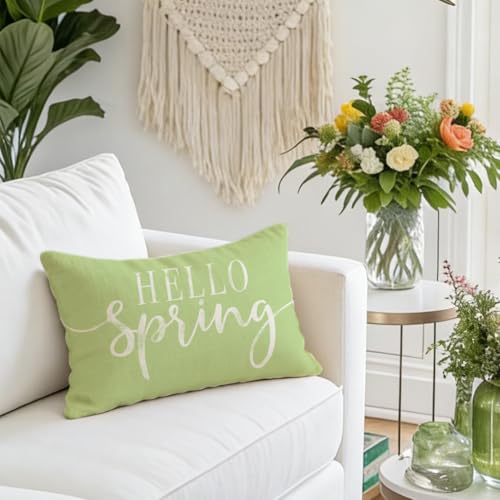 Hello Spring Green Throw Pillow Cover 12x20 Inch - ARGOOFG