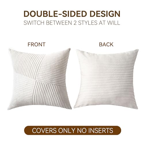 Boho Corduroy Throw Pillow Covers 18x18 Inch Set of 2 - Cream White