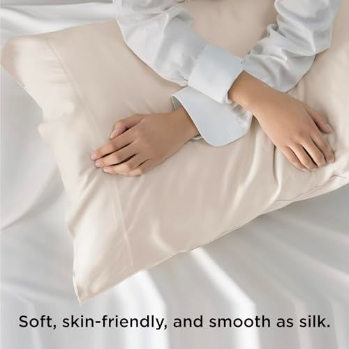Bedsure Queen Pillow Cases, 100% Rayon Bamboo Set of 2 - Ivory