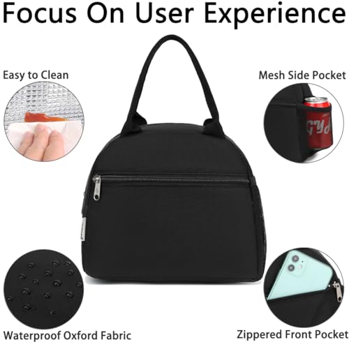 GYEUKHAM Insulated Lunch Bag for Women & Kids - Black, Large Capacity Tote