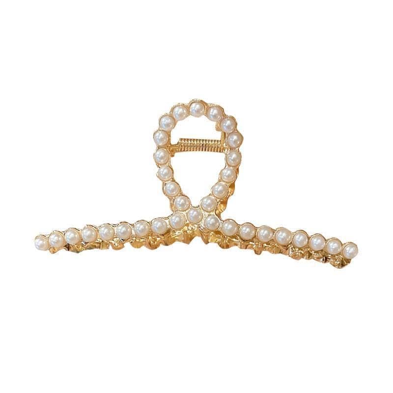 WLngtv 2 Pack Large Metal Hair Claws Matte Gold with Pearls