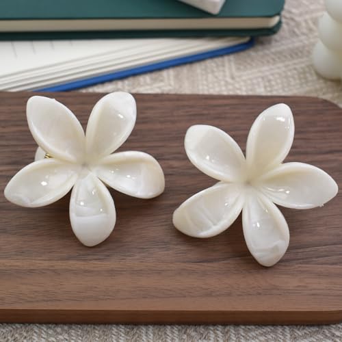 Frangipani Flower Hair Barrettes 2.36 Inch Non-Slip Plumeria Clips