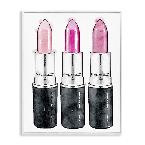 Stupell Industries Three Pink Lipsticks, Design by Amanda Greenwood White Framed Wall Art, 11 x 14