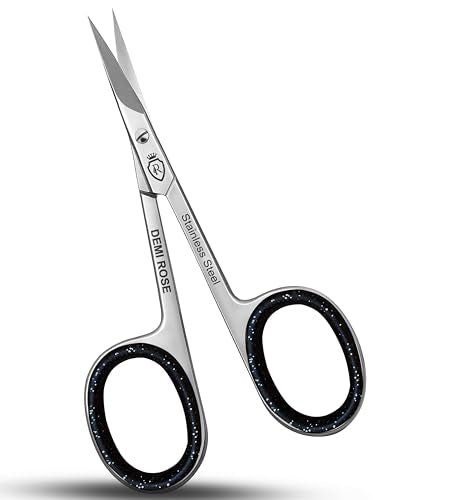 DEMI ROSE Professional Curved Cuticle Scissors with Comfort Rubber Grips