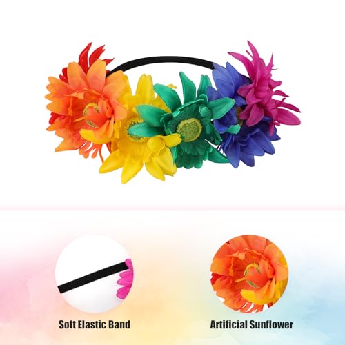 NQEUEPN Rainbow Flower Crown Headband for Pride Party and Festival