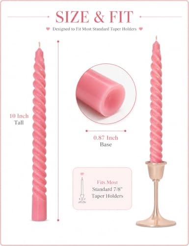 Beilisen 10 Inch Gradient-Pink Spiral Taper Candles, 6 Pack Dripless