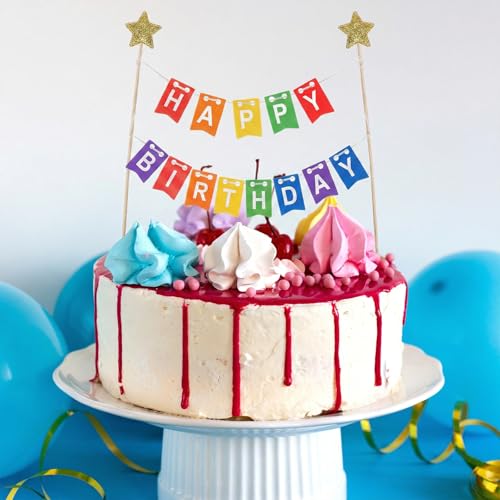 Rainbow Happy Birthday Cake Topper Set for Kids Parties