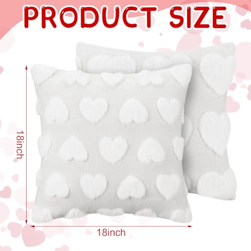 Beige Valentine's Day Heart Throw Pillow Covers 18x18 Inch - 2 Pack, Plush Faux Fur Jacquard Love Pillow Cases for Home & Living Room Decor
