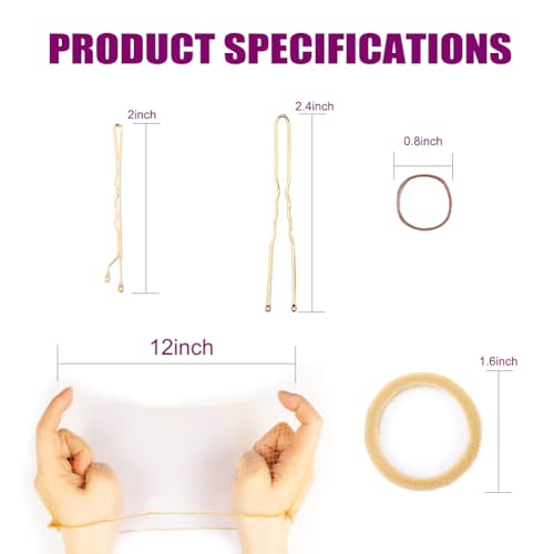 Blonde Ballet Bun Hair Nets Kit with Pins and Bands - 85Pcs