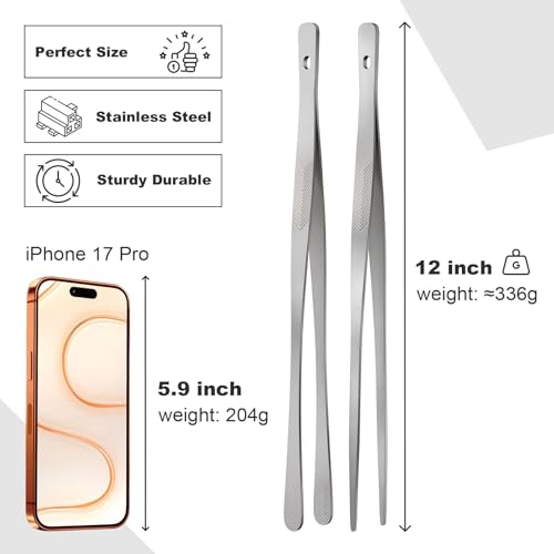 Vaincre 12" Stainless Steel Kitchen Tongs - 4PCS Precision Cooking Tweezers