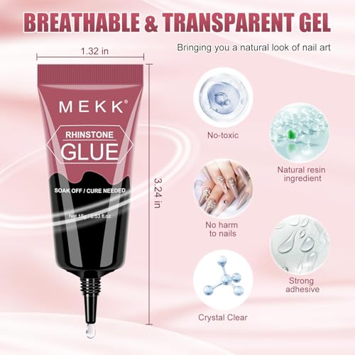 MEKK No Wipe Super Strong Rhinestone Glue for Nails, 15g Nail Charm Gel