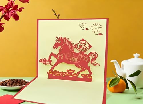 Year of the Horse 3D Pop Up Chinese New Year Card with Envelope