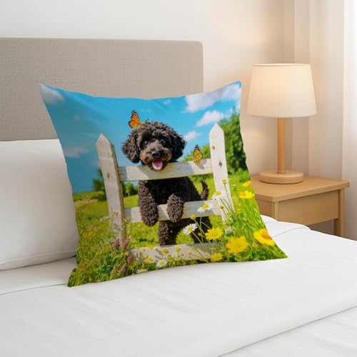 Spring Pillow Covers 18x18 Set of 2 Poodle Floral Satin Cushion Cases