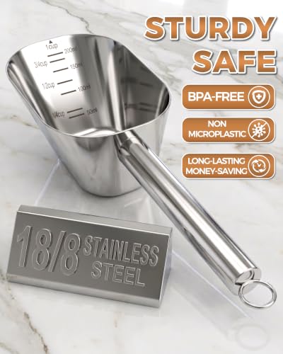 TREMENDRY 1-Cup Stainless Steel Pet Food Scoop with Measurement Markings