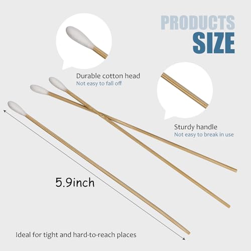 Yeetandoo 6-Inch Long Bamboo Cotton Swabs - 200 Pcs Wooden Handle Precision Applicators for Cleaning, Makeup, and Pet Care