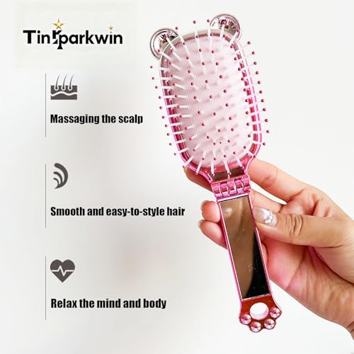 Tinsparkwin Folding Travel Hair Brush with Mirror Mini Detangling Comb
