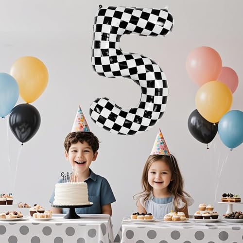 40-Inch Checkered Number 5 Balloon Race Car Party Decoration