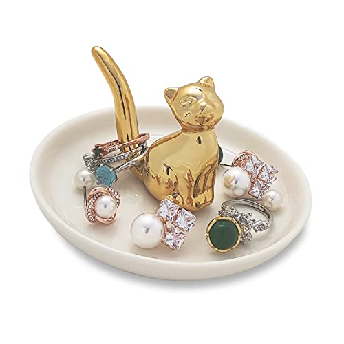 Bealuffe Ceramic Cat Ring Holder Dish for Jewelry Storage