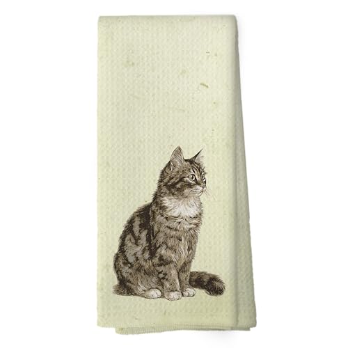 Vintage Cat Kitchen Towels for Cat Lovers - 16x24 Absorbent Dishcloths