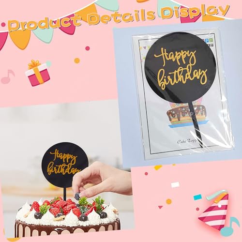 Elegant Black Acrylic Happy Birthday Cake Topper - 3.94" x 6.49"