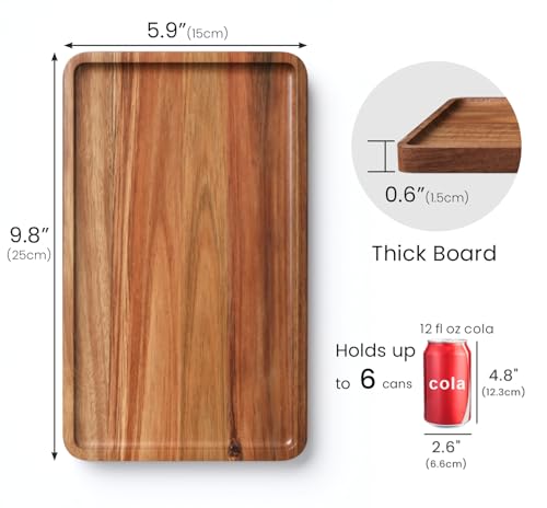 Acacia Wood Serving Tray - 9.8 x 5.9 Inch Decorative Tray