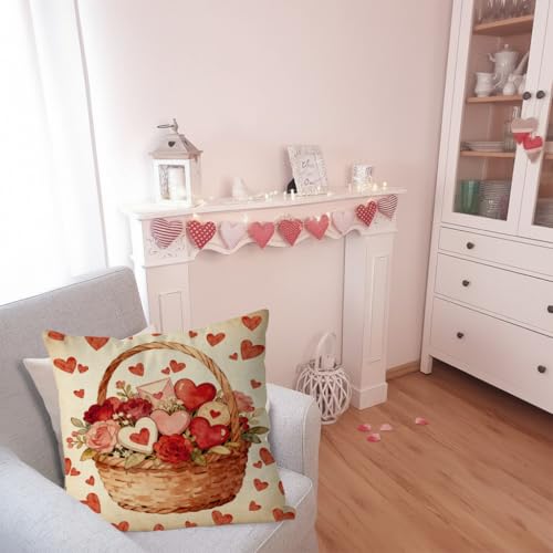 Valentine's Day Flower Pillow Cover 18x18 Inch Love Heart Design