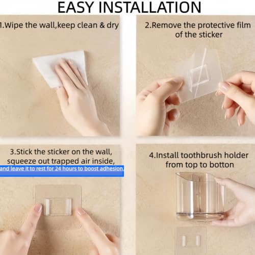 3-Slot Wall-Mounted Toothbrush Holder with Drip Tray - Clear PET