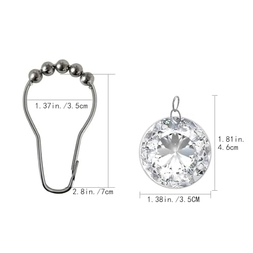 Crystal Rhinestone Shower Curtain Hooks - 12 Pack Stainless Steel