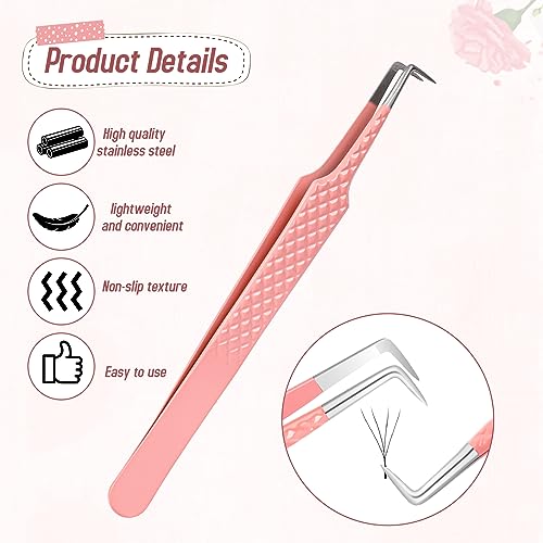 Mozeat Lens Lash Tweezers for Eyelash Extensions High Precision Nano Fiber Tip Pink